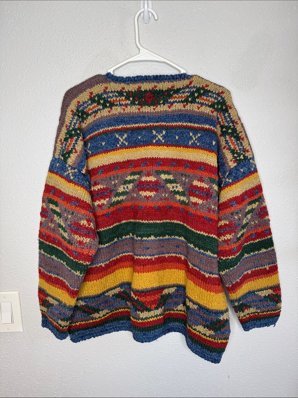 Vintage Rare Amano Hand Knit 100% Wool Rainbow Cardigan Sweater One Size - Picture 5 of 5